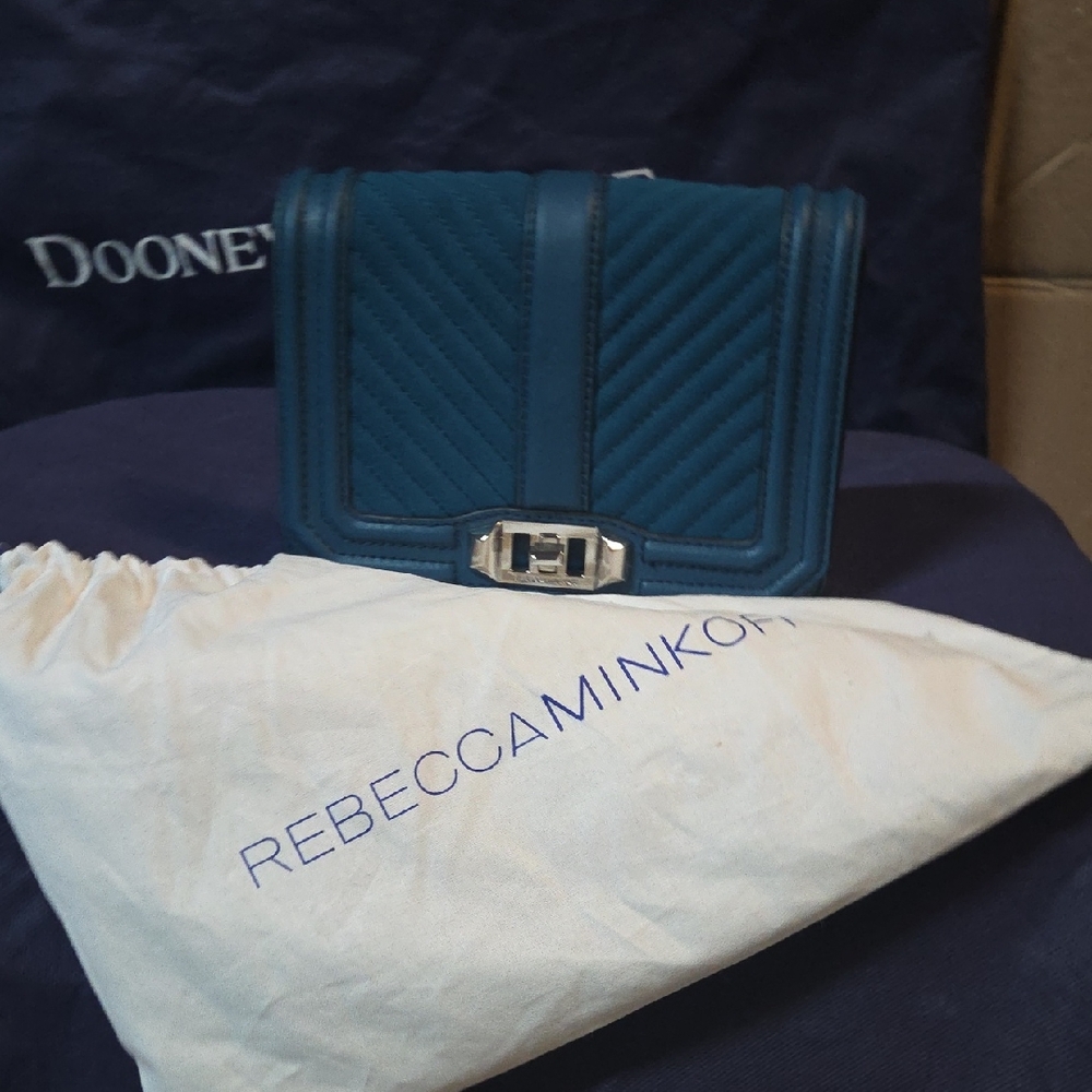 Rebecca Minkoff Teal Quilted Chevron Crossbody with Silver-Tone Turn-Lock